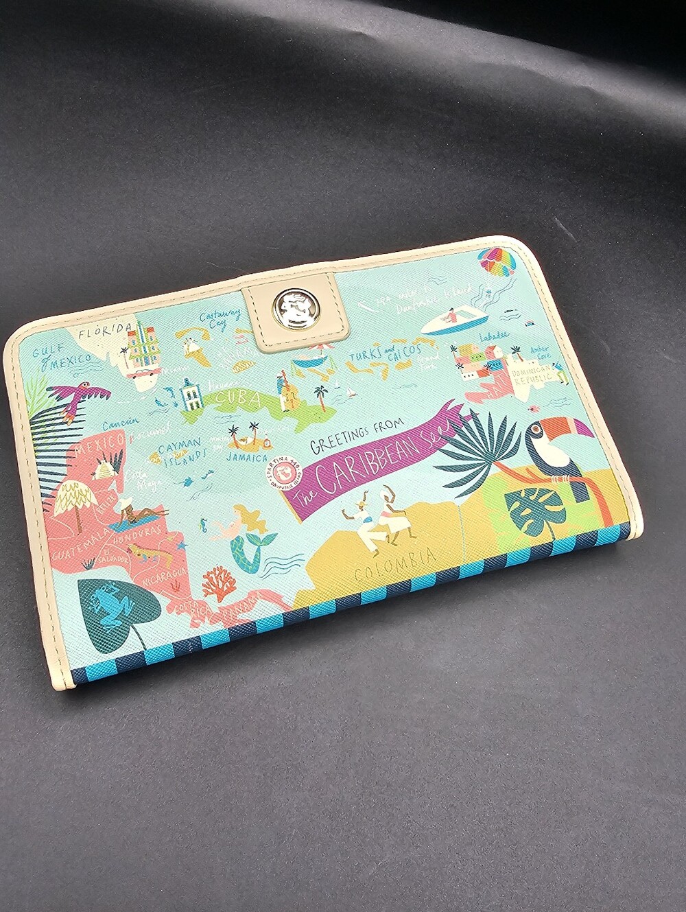 Spartina 449 Caribbean Greetings Snap Wallet Map Geographic Colorful Large
